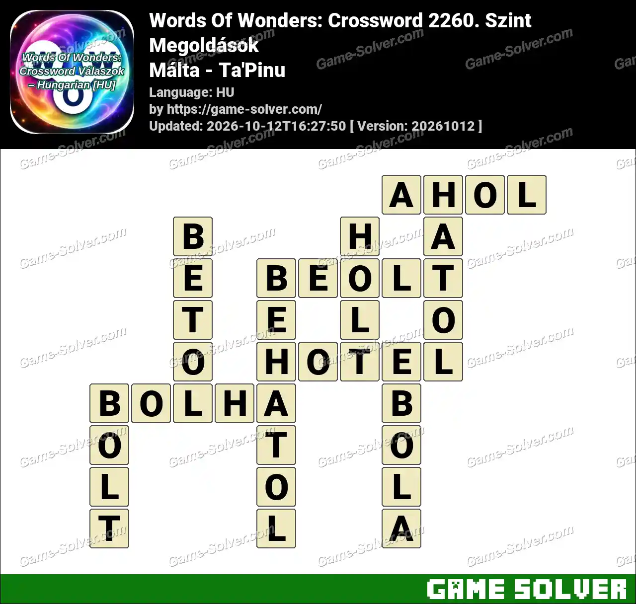 Words Of Wonders: Crossword 2260. Szint Megoldások – Málta – Ta’Pinu